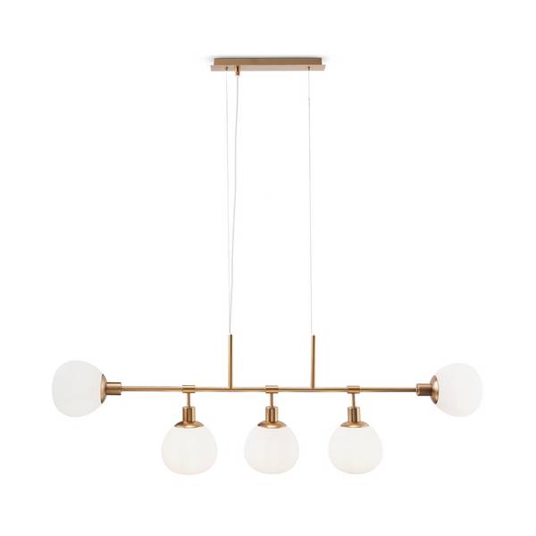 Lampadario Sospensione Erich Metallo Oro Rosa 5 Luci E Diffusori Bianchi