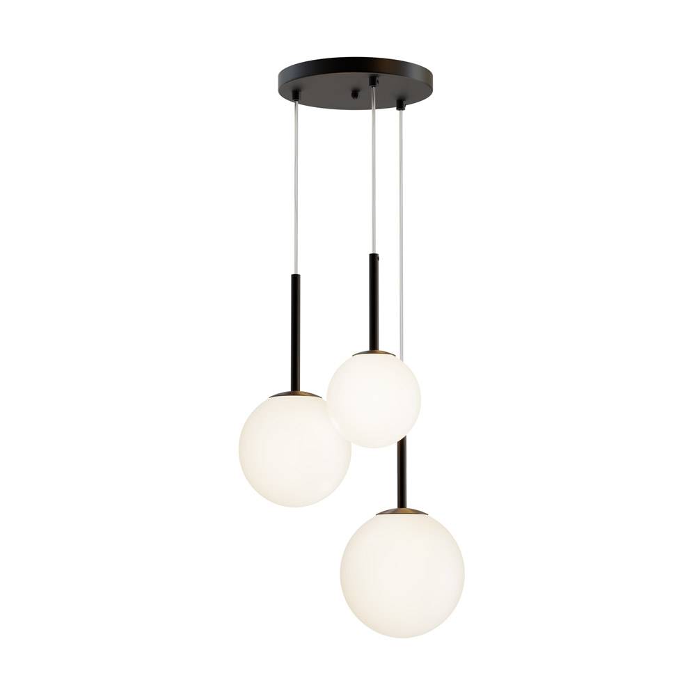 Lampadario Minimal Basic Form In Metallo Nero 3 Luci E Diffusori Bianchi-0