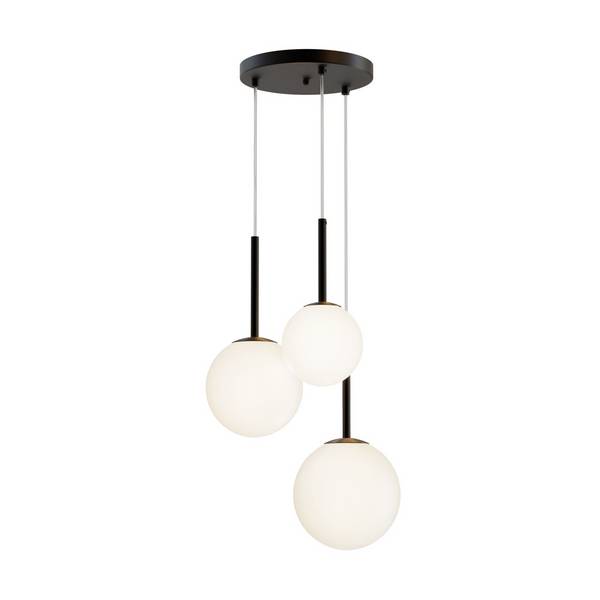 Lampadario Minimal Basic Form In Metallo Nero 3 Luci E Diffusori Bianchi