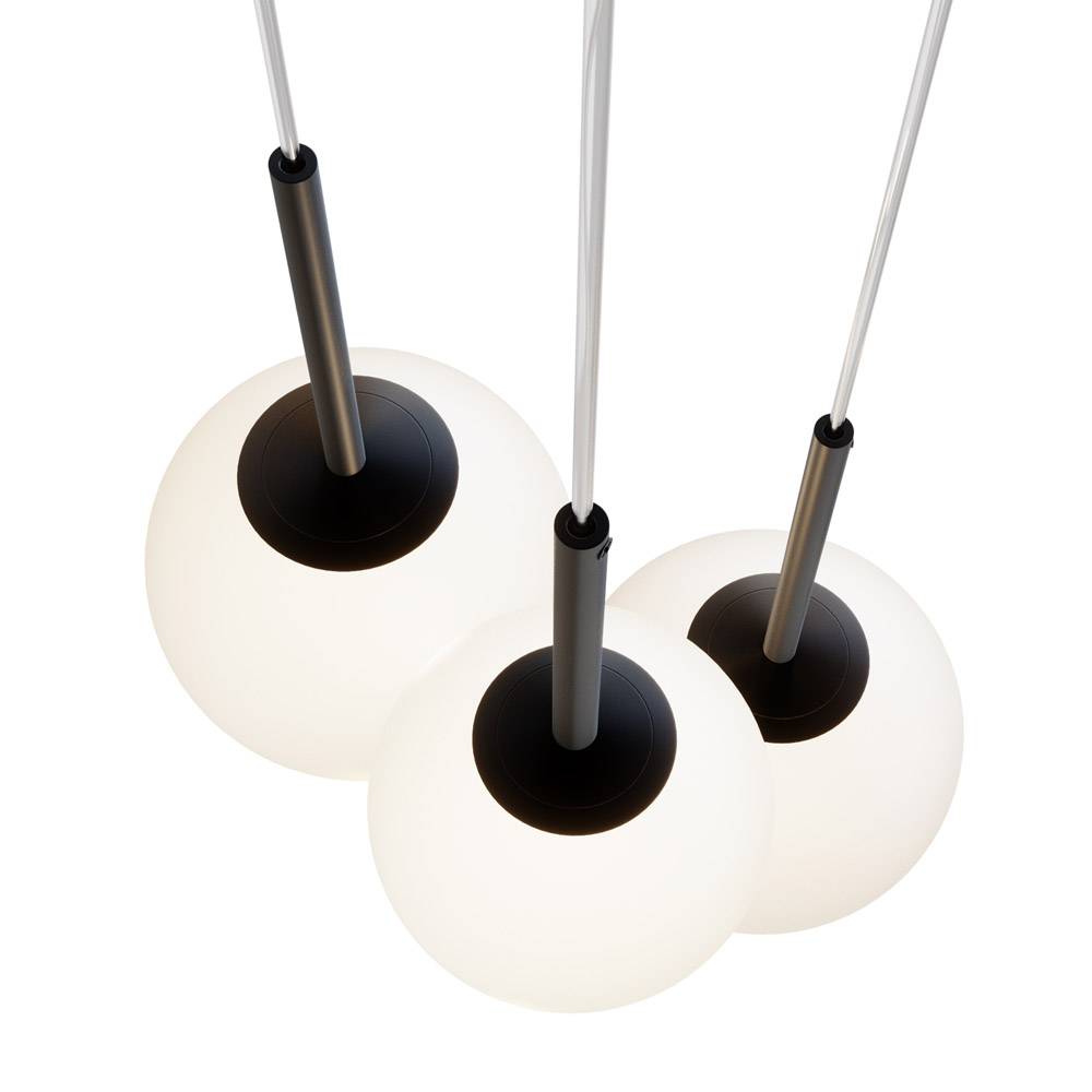 Lampadario Minimal Basic Form In Metallo Nero 3 Luci E Diffusori Bianchi-1