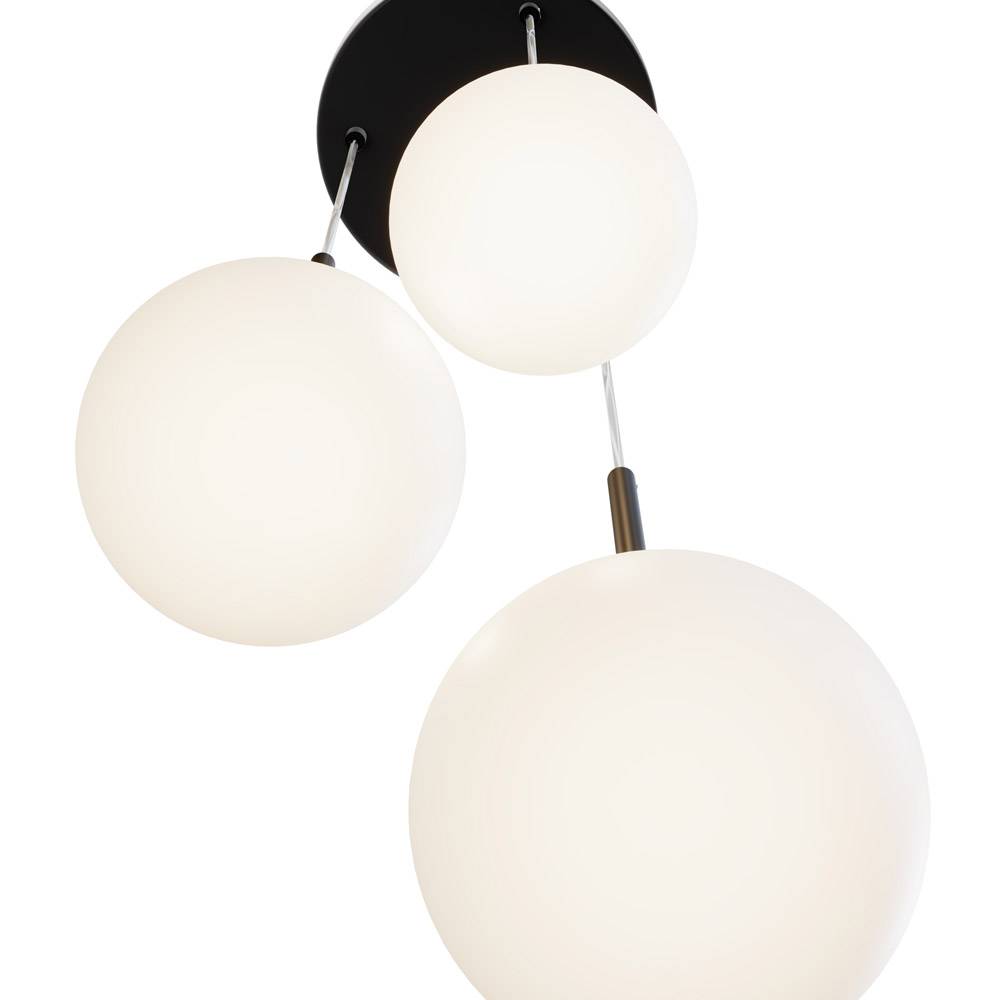 Lampadario Minimal Basic Form In Metallo Nero 3 Luci E Diffusori Bianchi-2