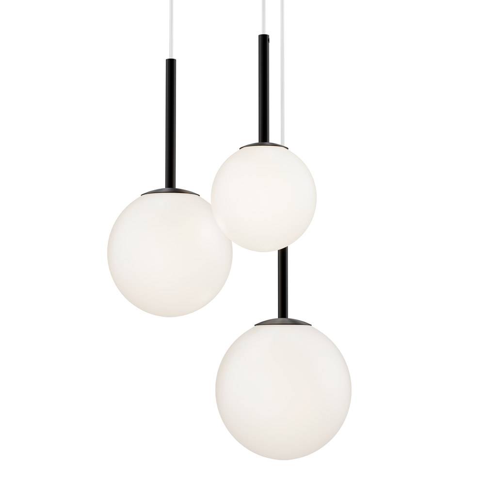 Lampadario Minimal Basic Form In Metallo Nero 3 Luci E Diffusori Bianchi-4