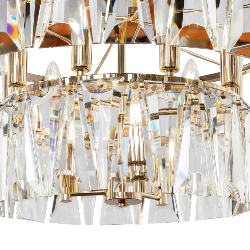 Lampadario Contemporaneo Puntes Metallo Oro 12 Luci Diffusori Vetro-3