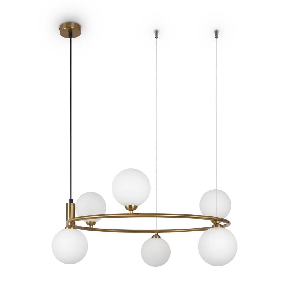 Lampadario Contemporaneo Ring Struttura E Rosone Metallo Ottone 6 Luci-0