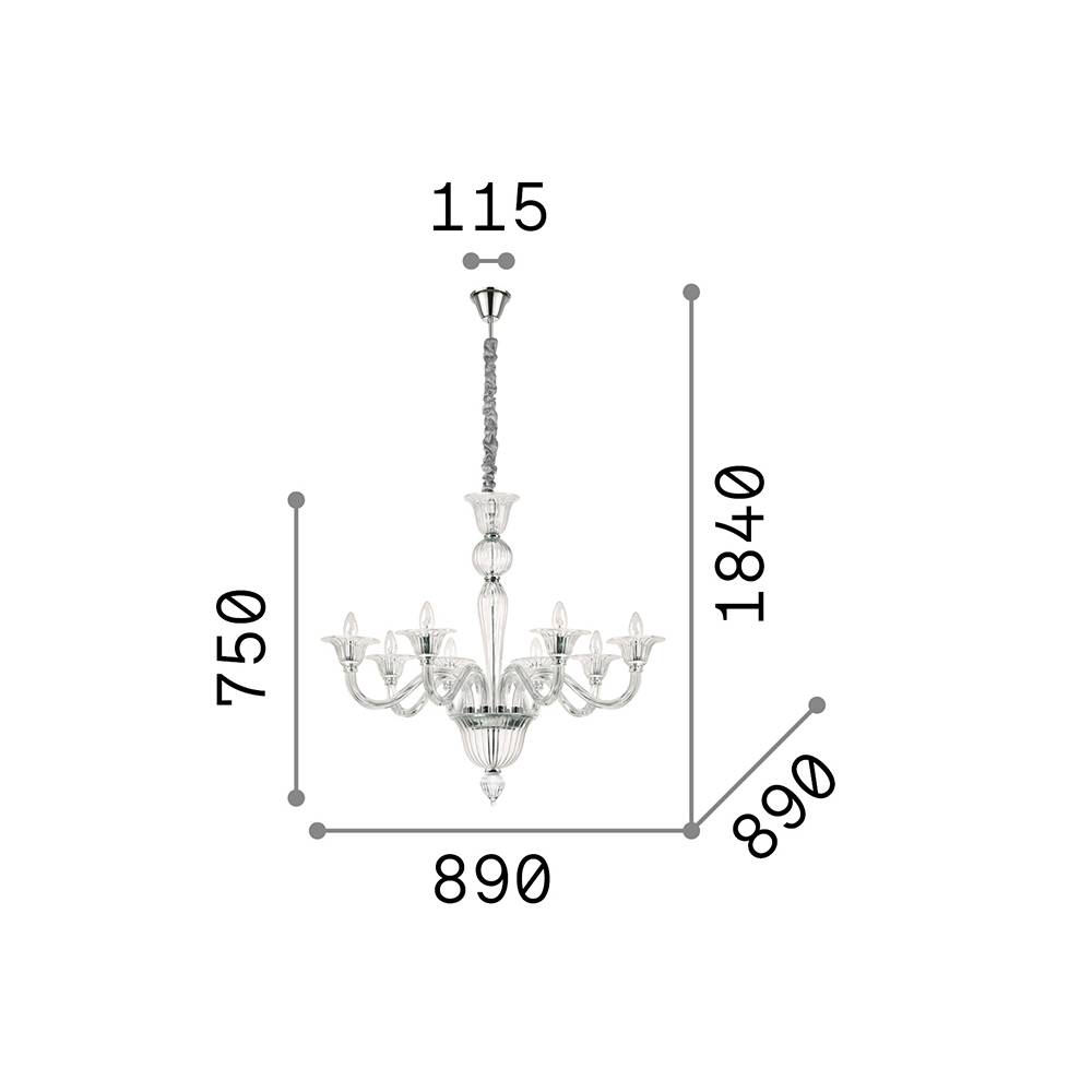 Lampadario Classico Brigitta Vetro Trasparente 8 Luci E14-2
