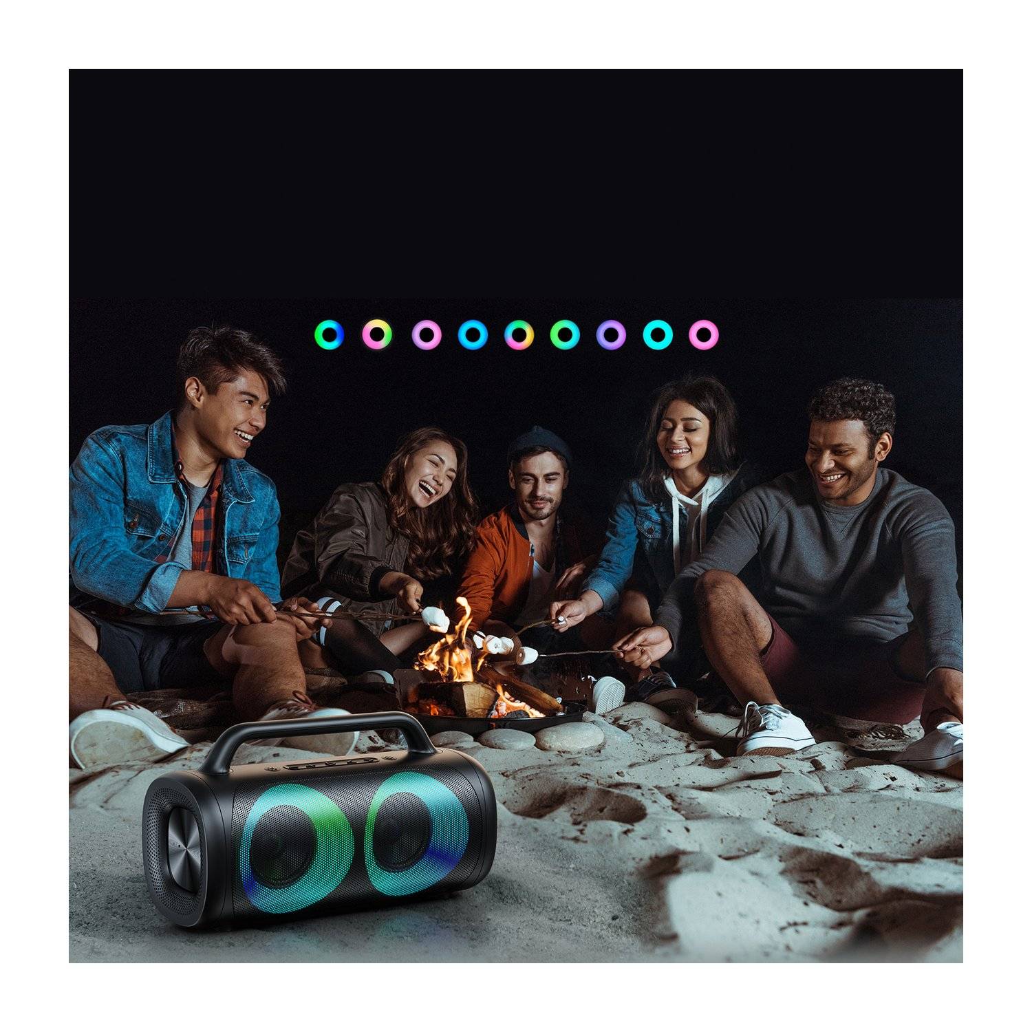 Altoparlante Bluetooth wireless 5.1 con illuminazione LED nera-4