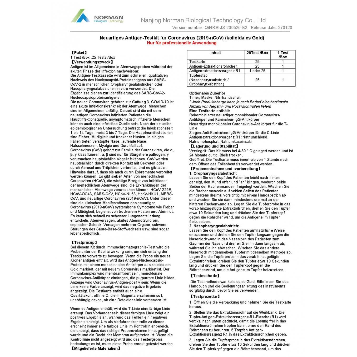 100x NORMAN Covid 19 Antigene Test Rapido Tampone Nasale Gola Test Rapido BfArM AT462/22-2