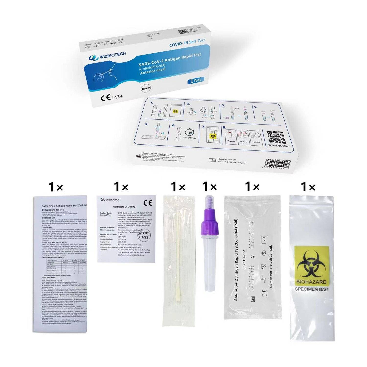 10x test rapido WIZ BIOTECH test nasale per laici Test rapido dell'antigene COVID-19 SARS-CoV-2 (oro colloidale)-2