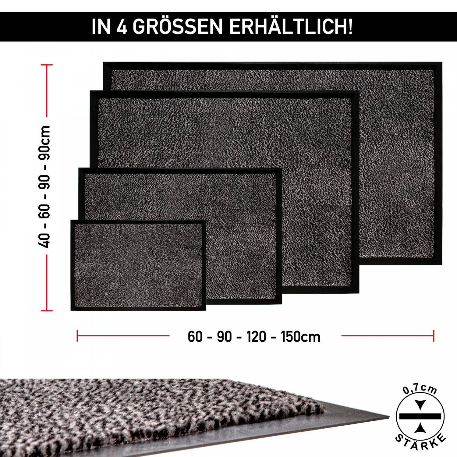 Tappetino cattura sporco, zerbino lavabile e potente con supporto antiscivolo, zerbino 60x90 cm grigio-nero-2