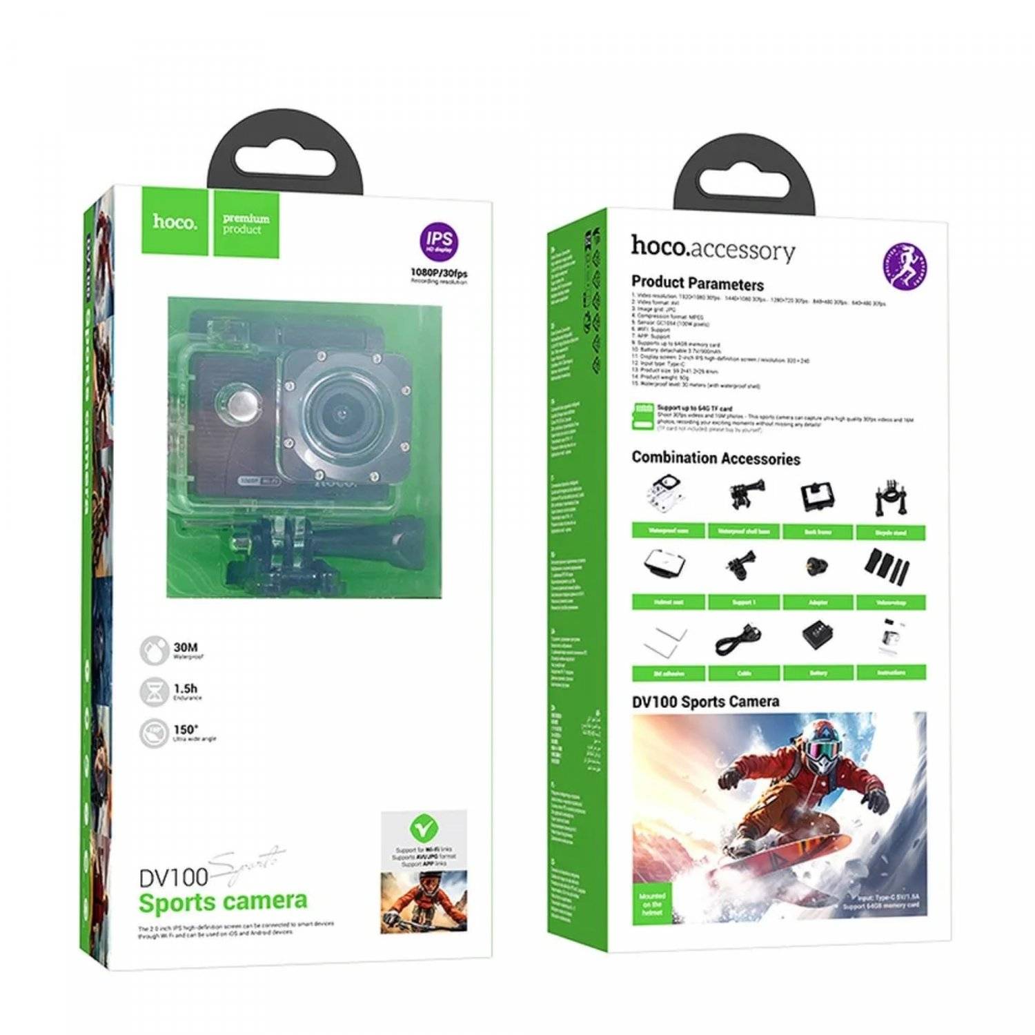 Telecamera sportiva HOCO con 2 schermi DV100 nera con custodia impermeabile-4