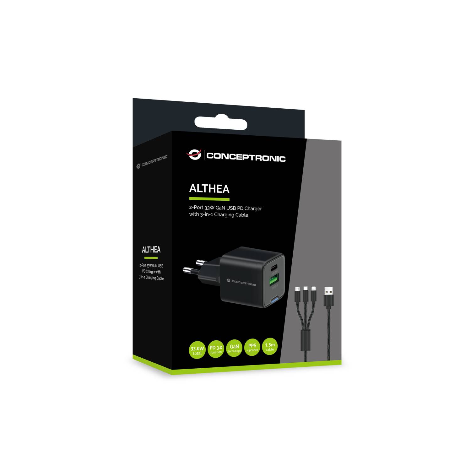 Conceptronic Ladegerät 2Port 20W 1xUSB-C 1xUSB-A Desk PD sw (ALTHEA15B)-1