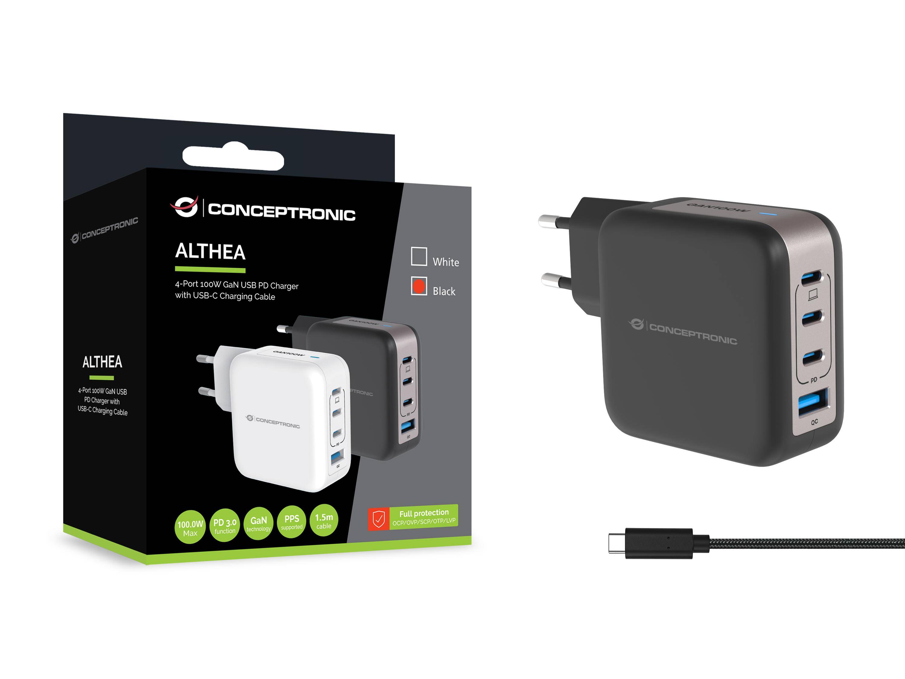 Conceptronic Ladegerät 4Port 100W 3xUSB-C 1xUSB-A+3-in-1 sw (ALTHEA18B)-2