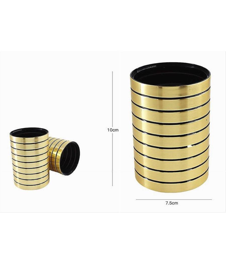 Bicchiere Porta Spazzolini Da Denti Oro A Righe Stile Moderno Arredo Bagno 10386 --1