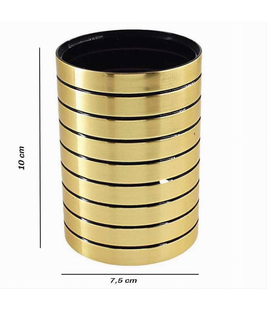 Bicchiere Porta Spazzolini Da Denti Oro A Righe Stile Moderno Arredo Bagno 10386 --2