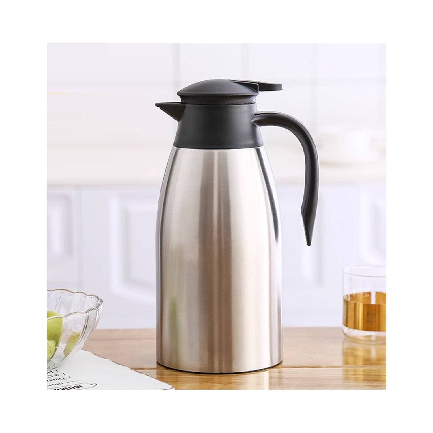 Thermos in acciaio inossidabile da 2 litri, thermos, caffettiera, argento a doppia parete-1