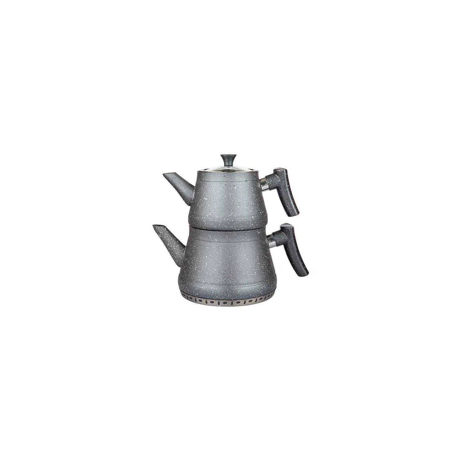 Teiera Caydanlik bollitore e bollitore con rivestimento esterno in aspetto granito argento con manico in plastica-0