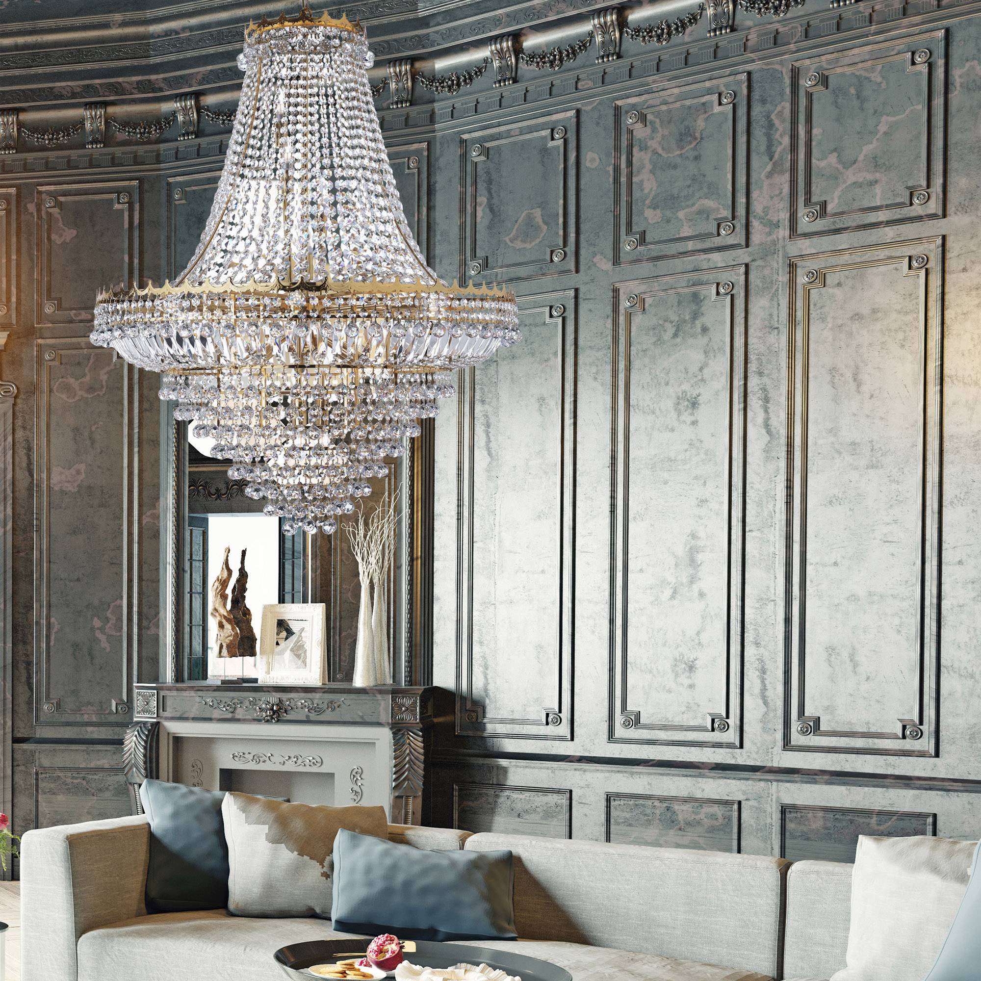Lampadario Classico Versailles Acciaio Oro Vetro 19 Luci E14-1