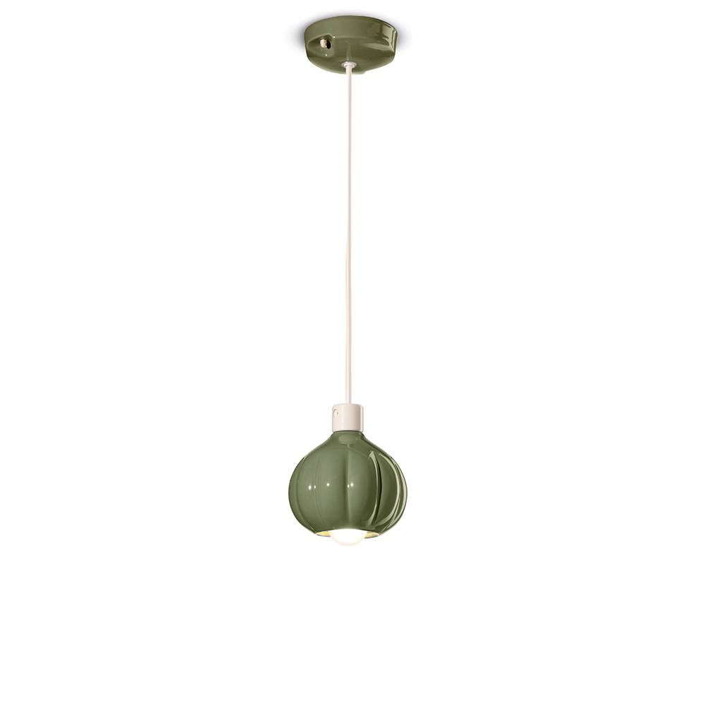 Lampadario Vintage Decò Afoxe' Alluminio Ceramica Verde Salvia 1 Luce E14-0