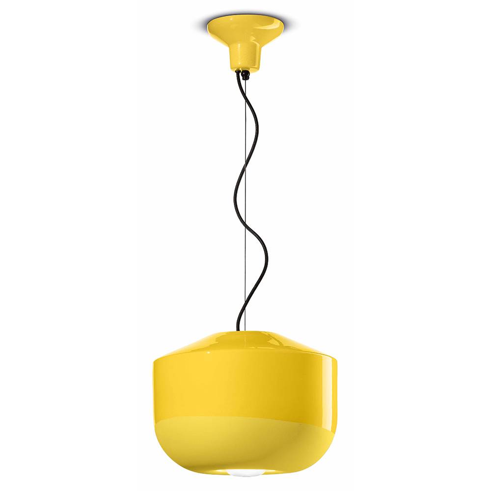 Sospensione Grande Vintage Decò Bellota Ceramica Giallo Limone 1 Luce E27-0