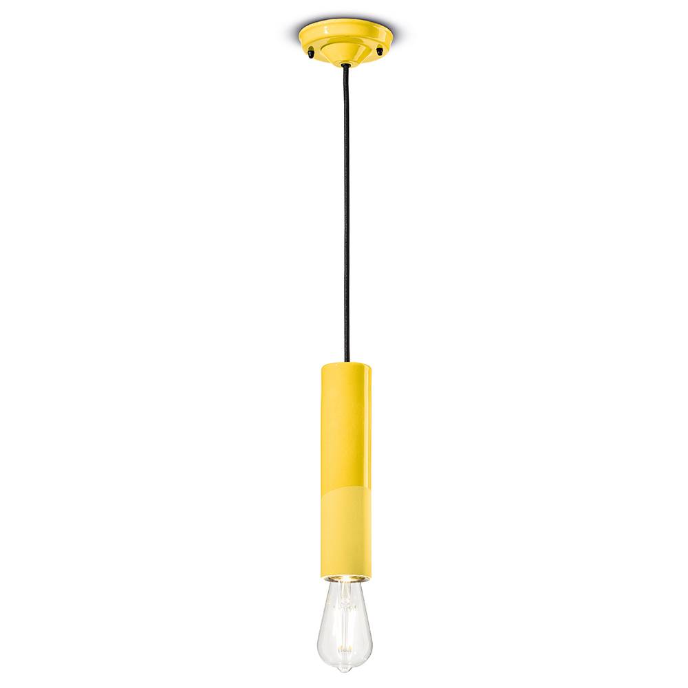 Sospensione Piccola Vintage Decò Pi Ceramica Giallo Limone 1 Luce E27-0