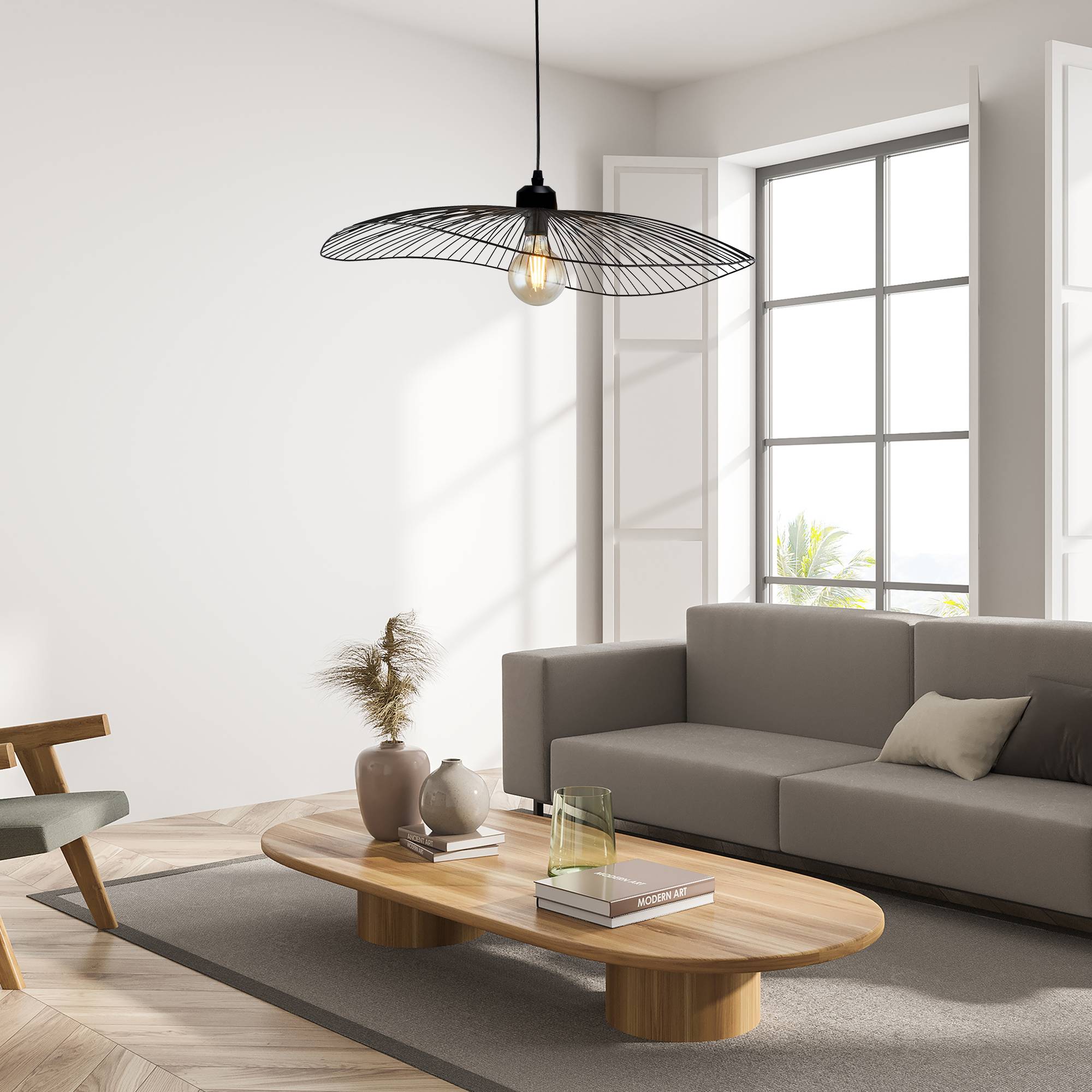 Sospensione Industrial-Nordico Onda Acciaio Nero 1 Luce E27-1