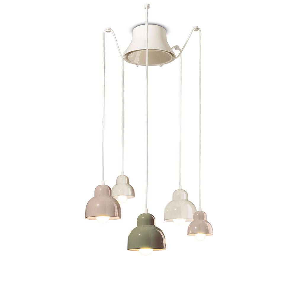 Lampadario Mix Vintage Decò Berimbau Ceramica 3 Luci E27-0