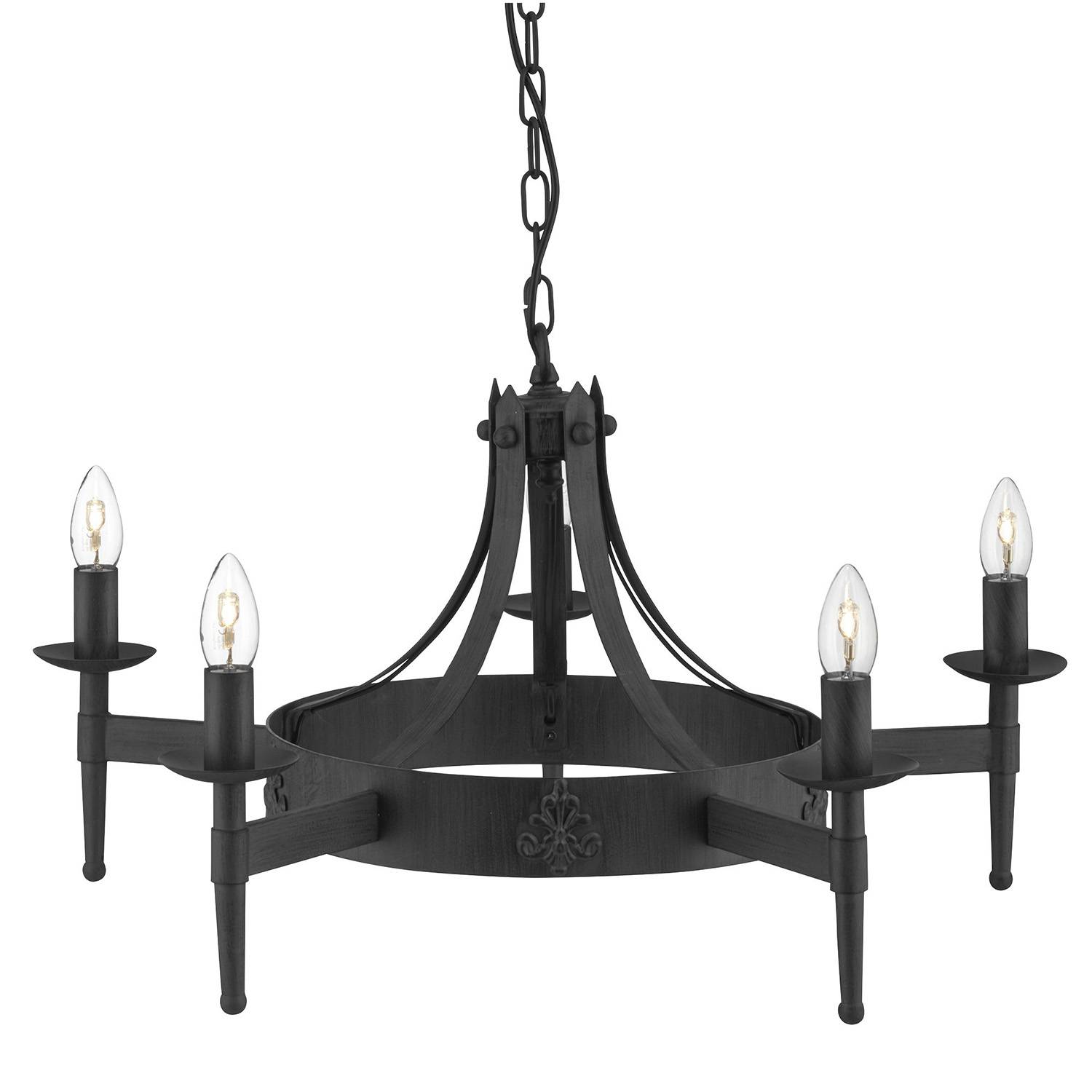 Lampadario Industrial-Nordico Cartwheel Ii Ferro Nero 5 Luci E14-0