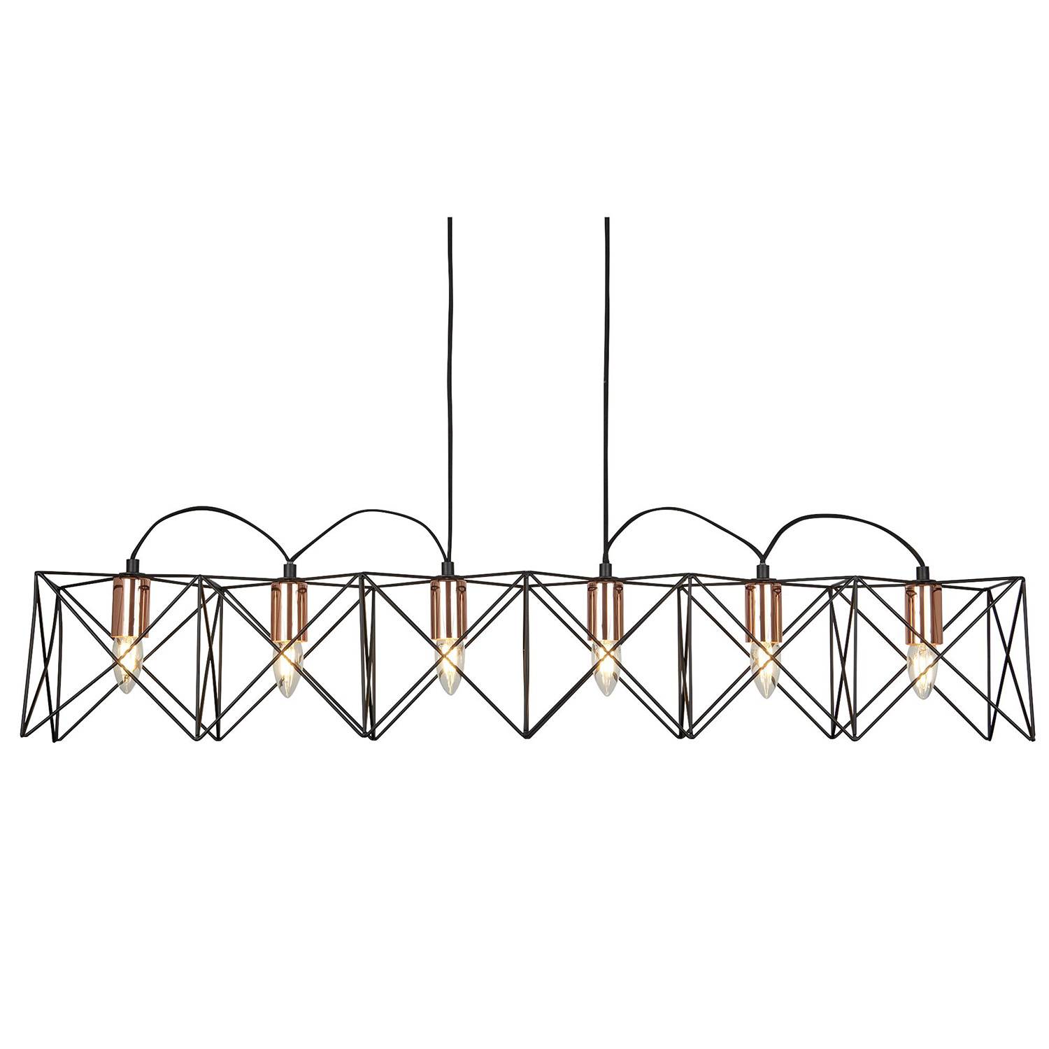 Lampadario Industrial-Nordico Antea Acciaio Nero Rame 6 Luci E27-0