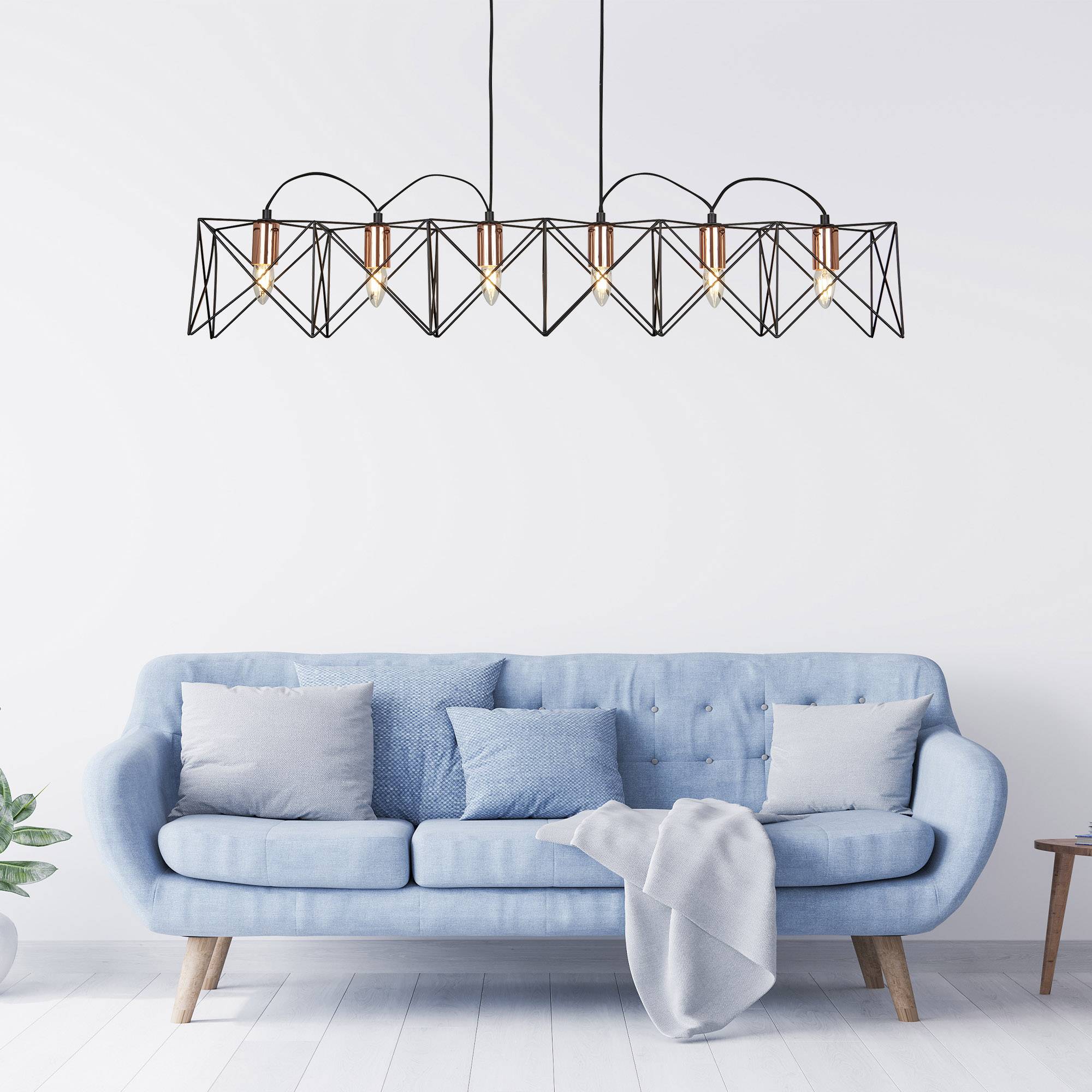 Lampadario Industrial-Nordico Antea Acciaio Nero Rame 6 Luci E27-1