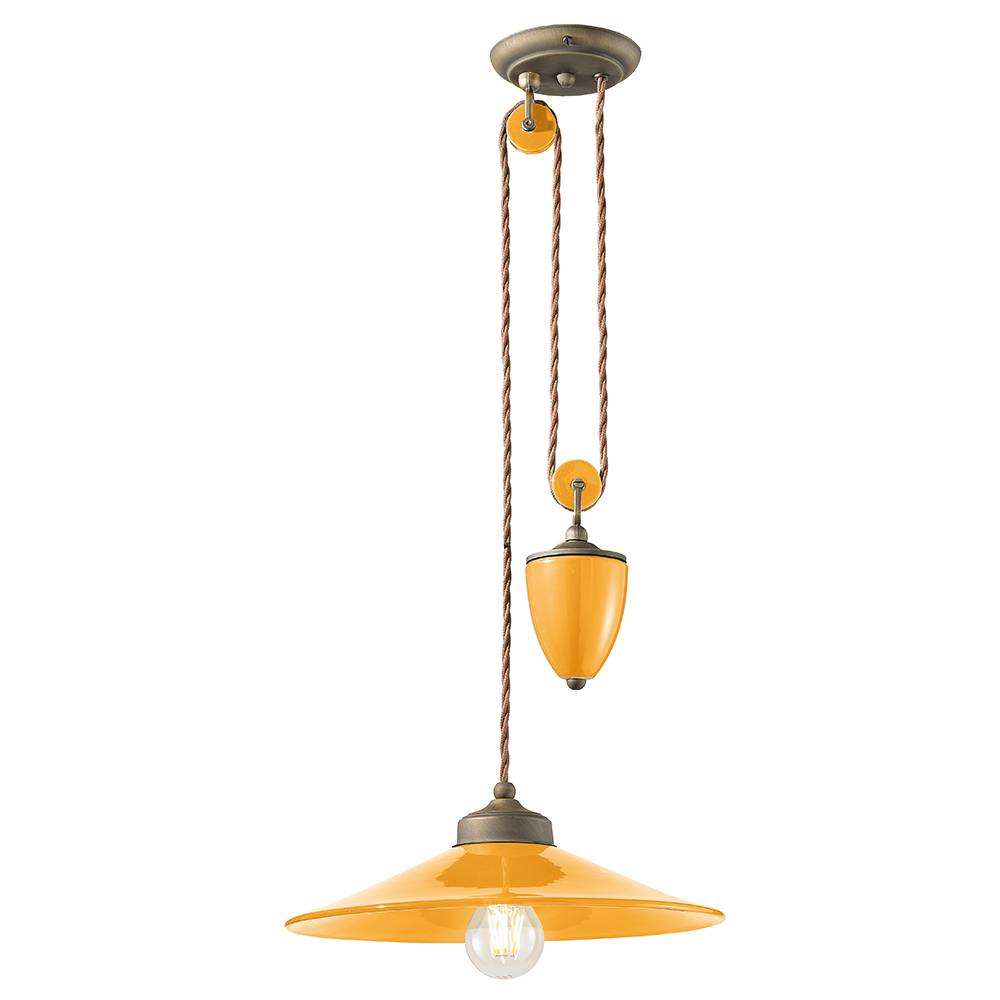 Lampadario Vintage Colors Saliscendi Ferro E Ceramica Giallo 1 Luce E27-0