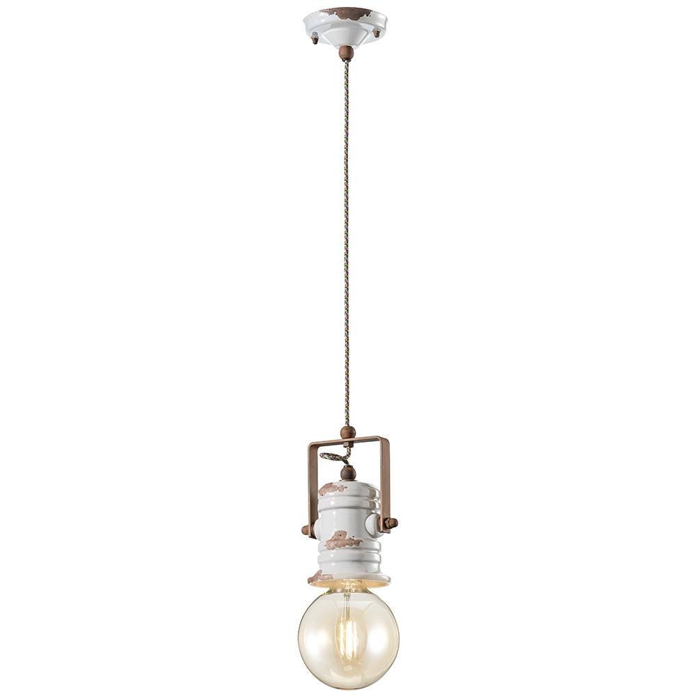 Lampadario Industrial Urban Ferro Ceramica Vintage Bianco 1 Luce E27 19Cm-0