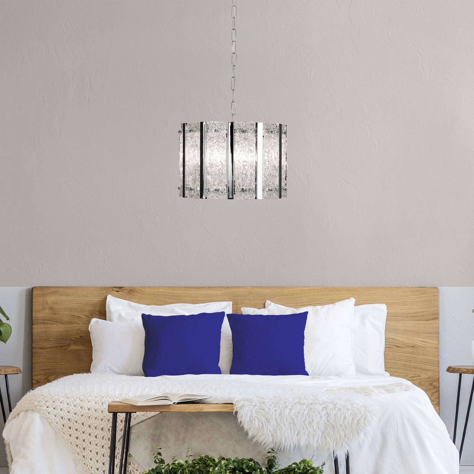Lampadario Contemporaneo Alessandra Acciaio Argento Vetro Trasparente 5 Luci E14-2