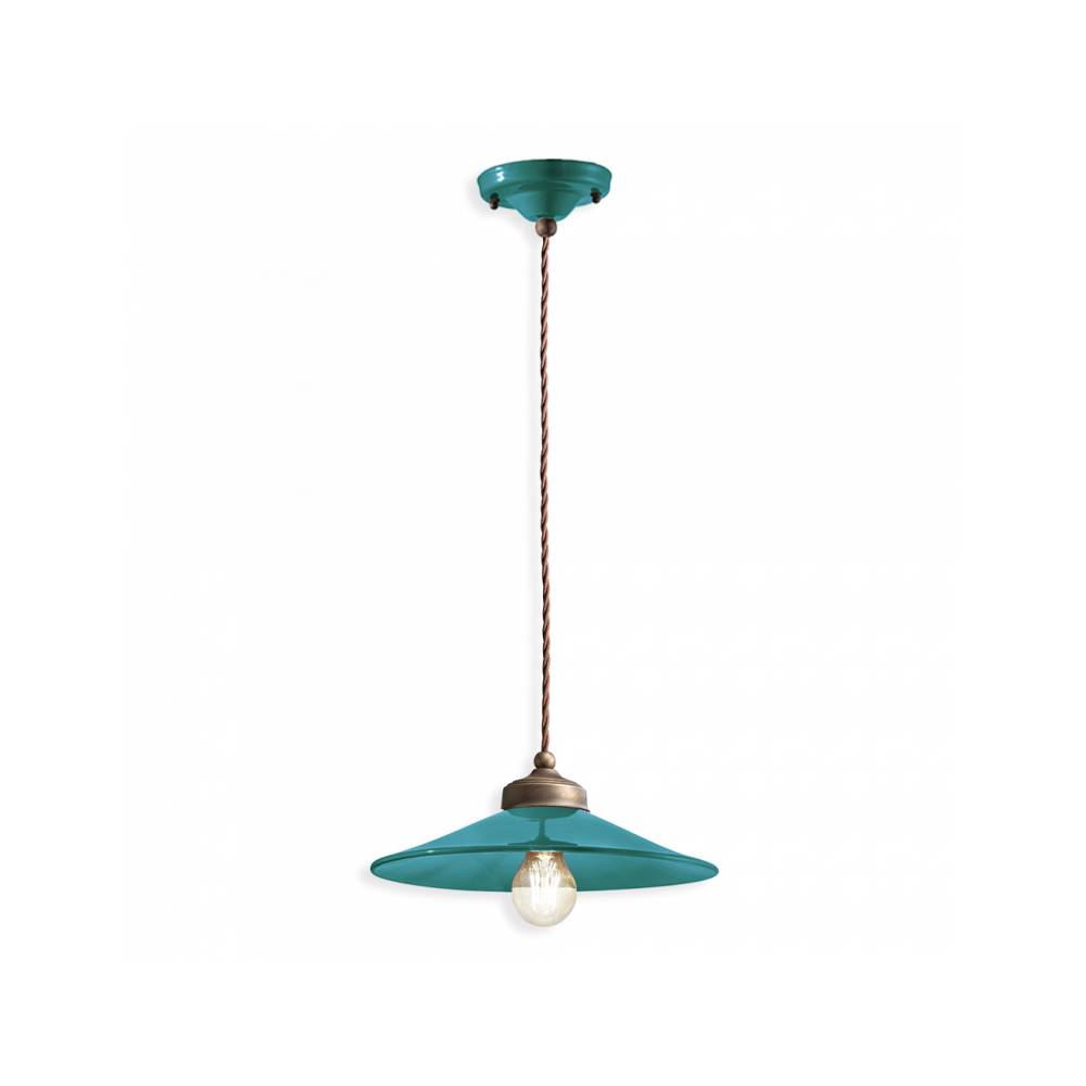Lampadario Vintage Colors Ferro E Ceramica Verde Petrolio 1 Luce E27 30Cm-0