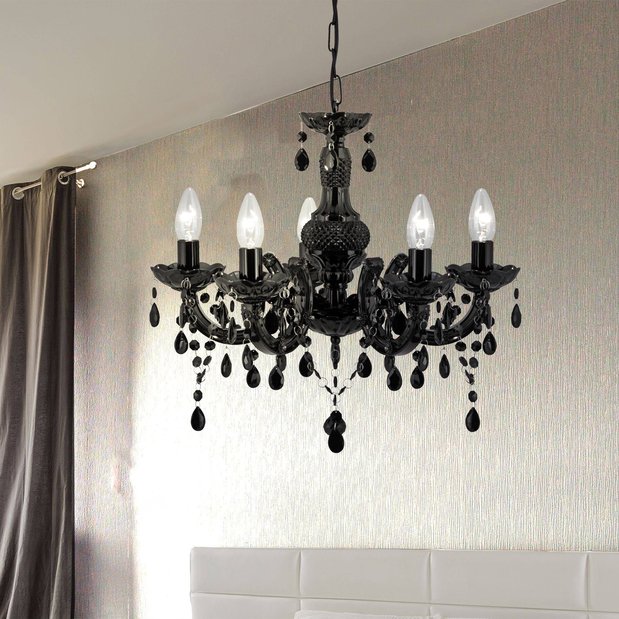 Lampadario Classico Marie Therese Vetro Nero Policarbonato 5 Luci E14-1