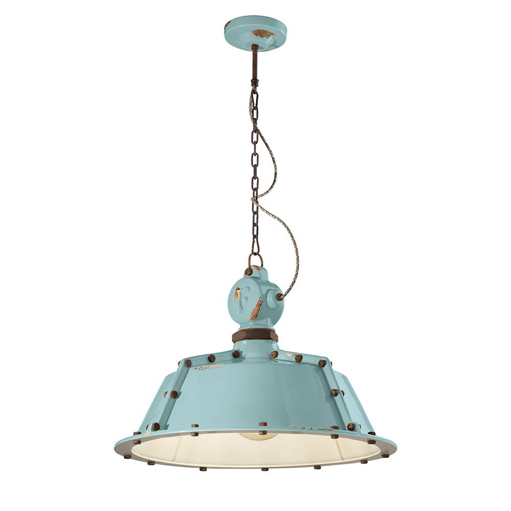 Lampadario Industrial Ferro E Ceramica Vintage Azzurro 1 Luce E27 52Cm-0