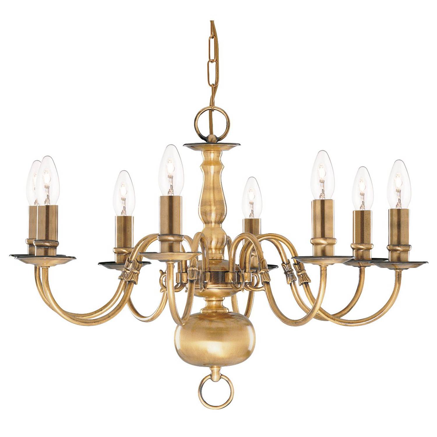 Lampadario Classico Fiammingo Acciaio Ottone 8 Luci E14-0