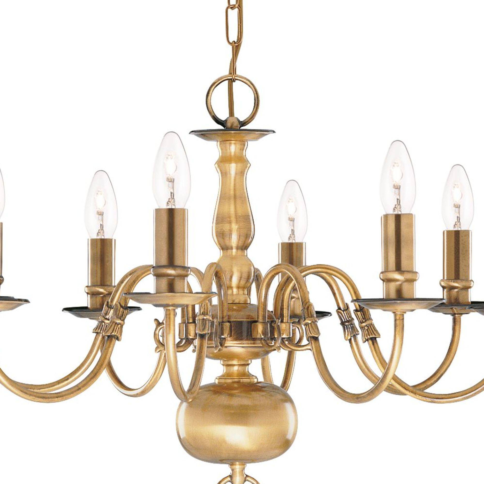 Lampadario Classico Fiammingo Acciaio Ottone 8 Luci E14-1