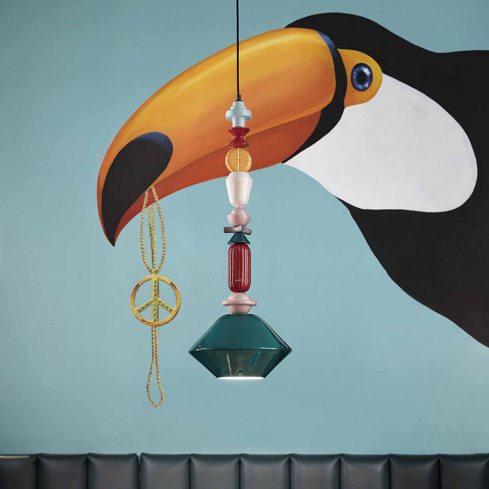 Sospensione Grande Vintage Decò Lariat Ceramica Verde Petrolio 1 Luce E27-2