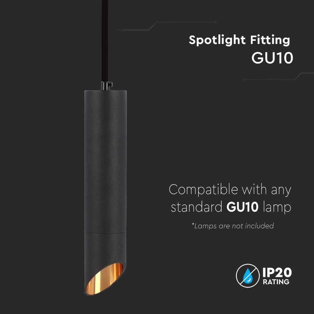 V-TAC Portafaretto LED a Sospensione GU10 Corpo Nero Riflettore Oro D:55*300MM-3
