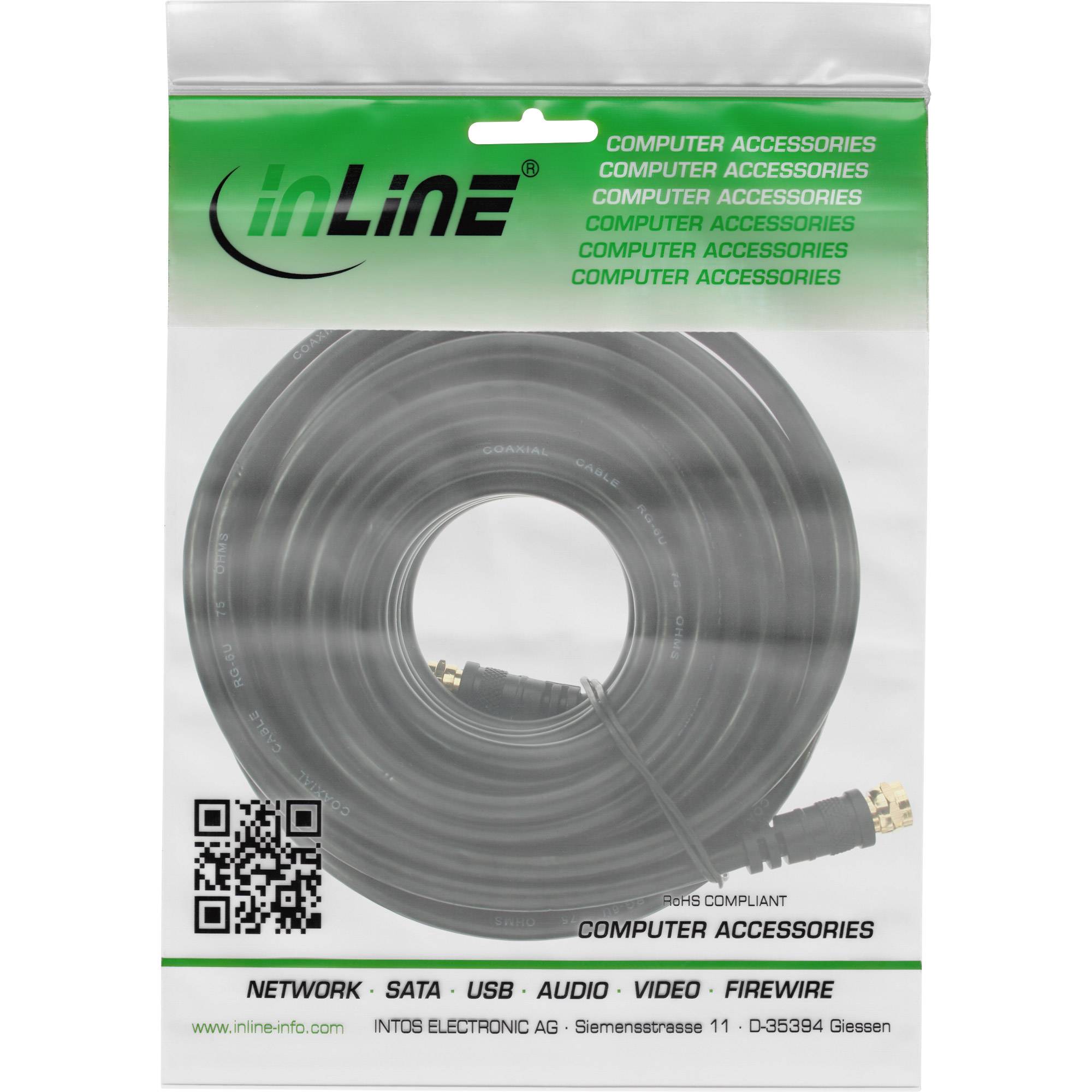 Cavo di collegamento SAT InLine - 2x schermato - 2x connettore F - >85dB - nero - 10m-1