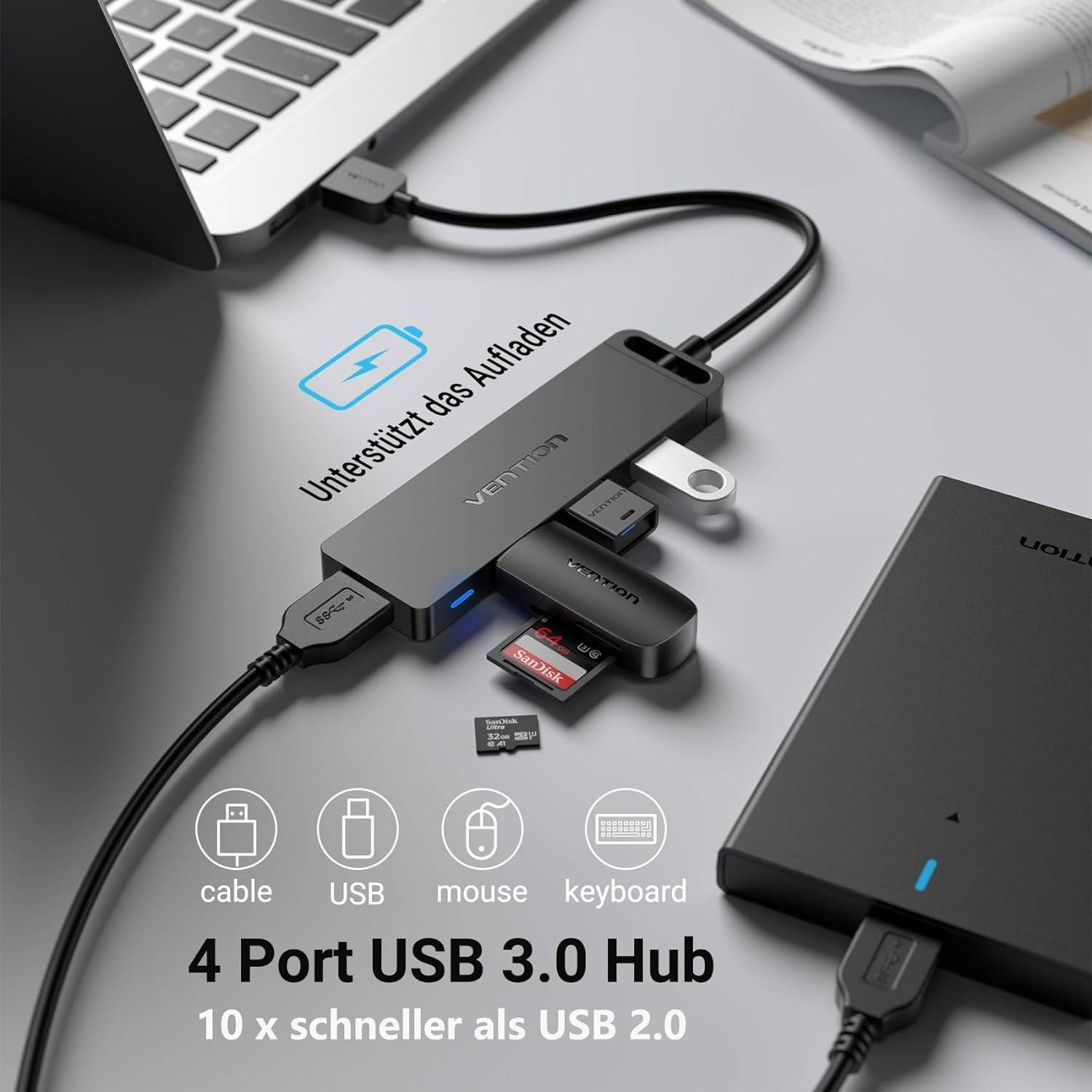 Hub USB 4 porte 3.0 Splitter USB Splitter di estensione USB per PC ultra sottile 1 metro-1
