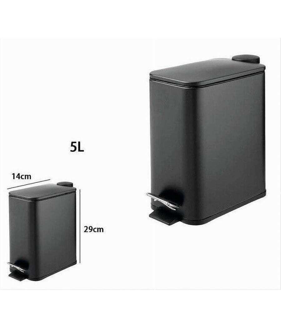 Pattumiera In Acciaio Pedale 5lt Bidone Cestino Spazzatura Rettangolo Nero 87448 --1