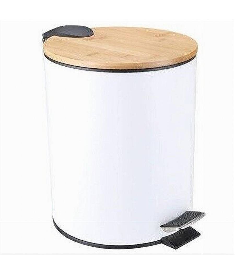 Pattumiera Acciaio A Pedale 5 Litri Bidone Cestino Spazzatura Bianco Legno 87456 --0