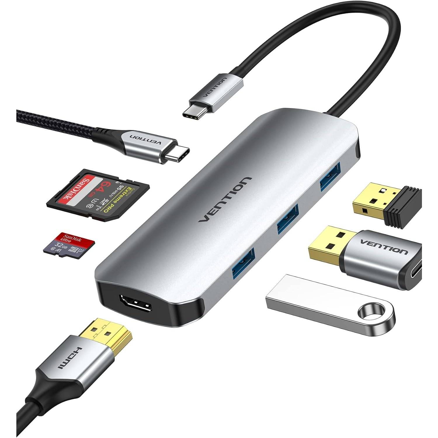 Hub USB-C, adattatore multiporta, dock, 7 in 1 da 100 W-0