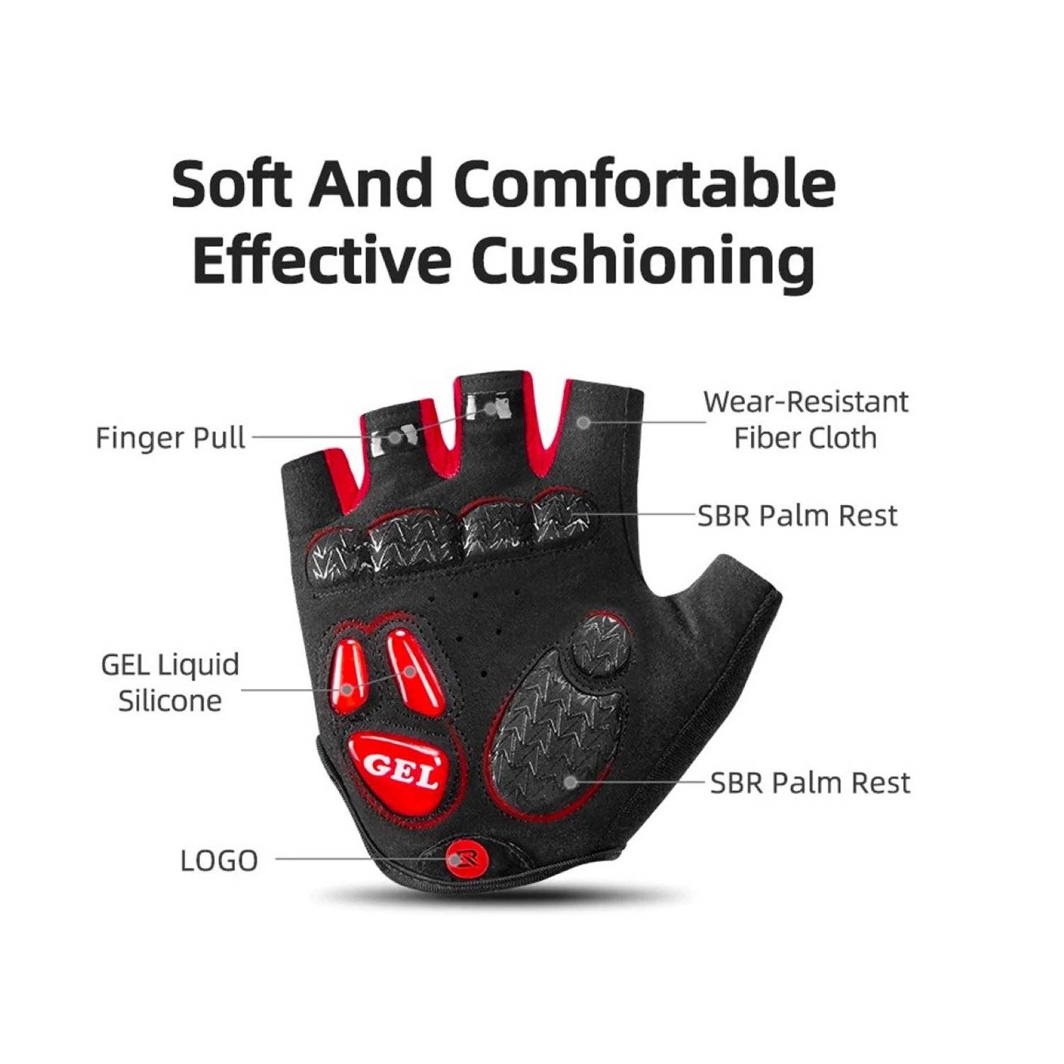 Guanti sportivi Rockbros guanti da ciclismo con inserti in gel nero-rosso XXL-3