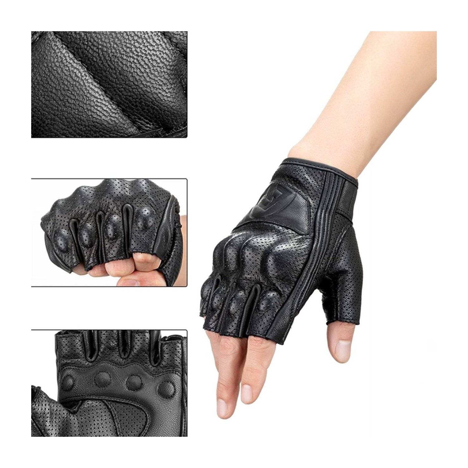 Guanti moto Rockbros neri realizzati in pelle con guanti proteggi caviglia L-2