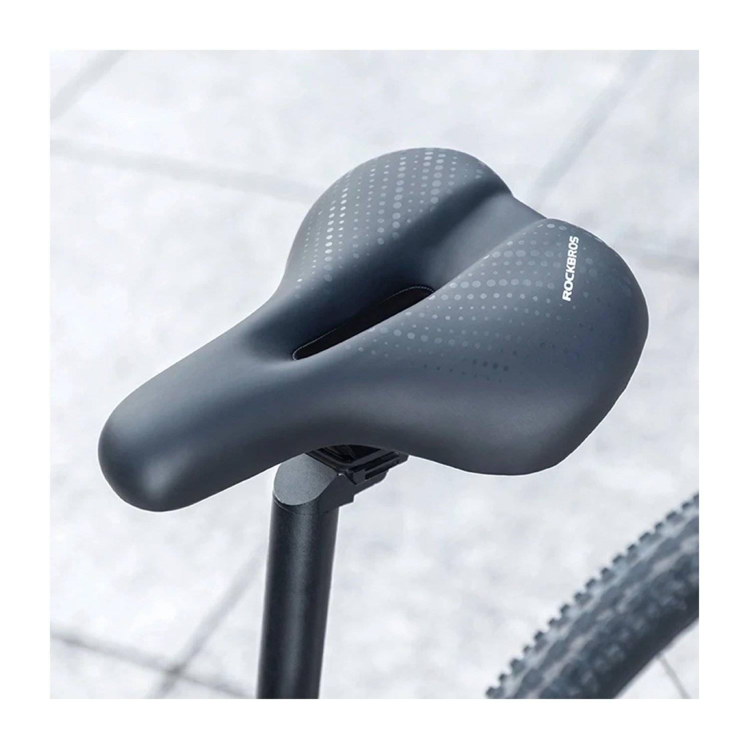 Sella per bici Rockbros MTB ergonomica in pelle - nero-blu-3