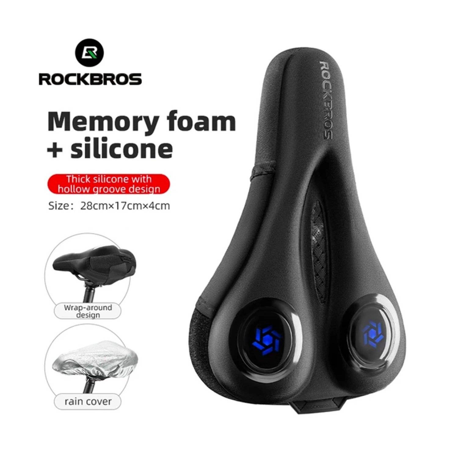 Coprisella Rockbros + protezione sella parapioggia, traspirante ed efficace, nero e blu-1