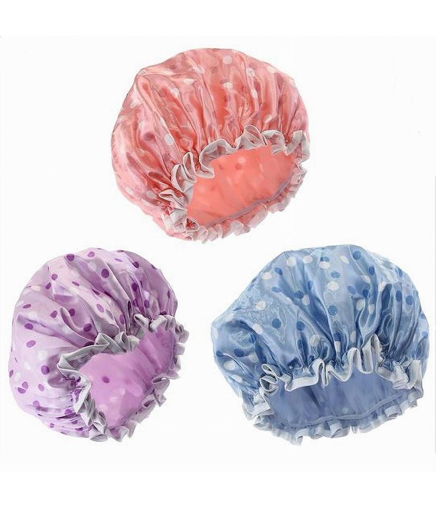 Set 2pz Cuffia Doccia Bagno Colorata Pois Lucida Elastico Protegge Capelli 87179 --0