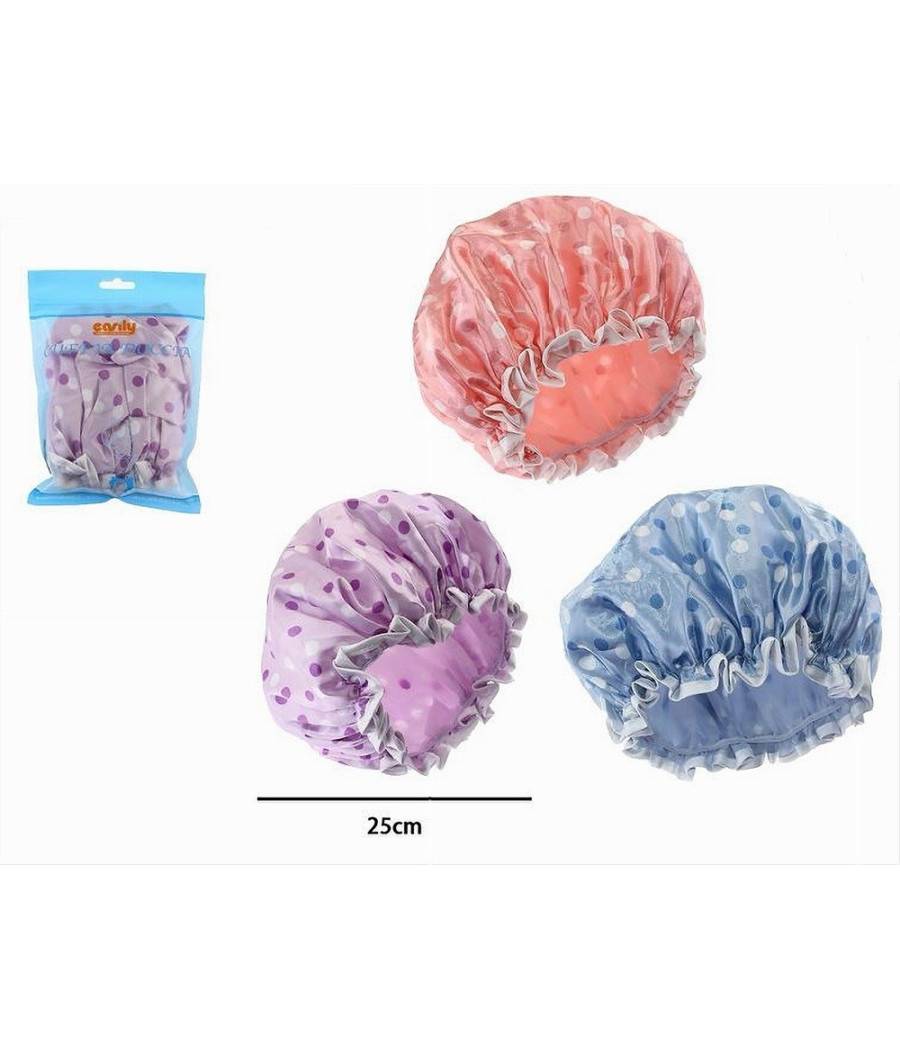 Set 2pz Cuffia Doccia Bagno Colorata Pois Lucida Elastico Protegge Capelli 87179 --1